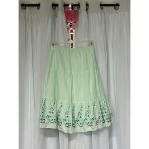 VTG y2k Forever 21 Skirt Embroidered Floral cottage whimsy fairy LG USA green